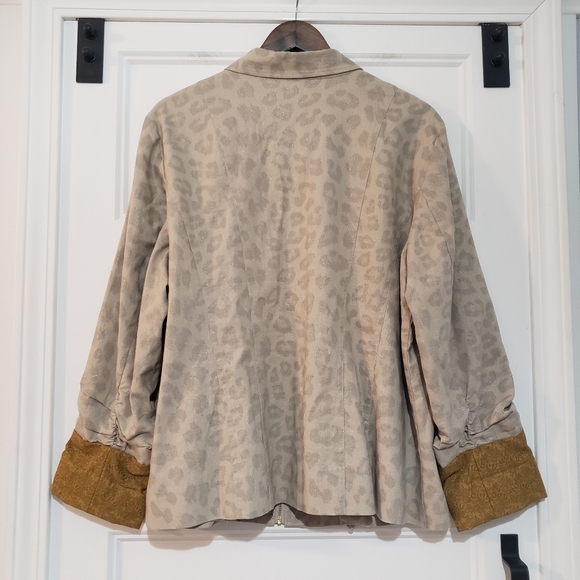 Chicos Womens 3 XL Leopard Full Zip Jacket Cotton Linen Beige Musturd Metallic - Picture 2 of 10